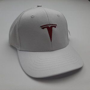 Tesla Embroidered Mesh Snapback Cap Hat White